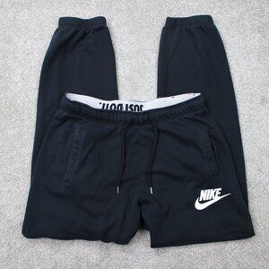Nike Sweatpants Mens Medium Black Drawstring Fleece Swoosh Joggers w/ 32" inseam